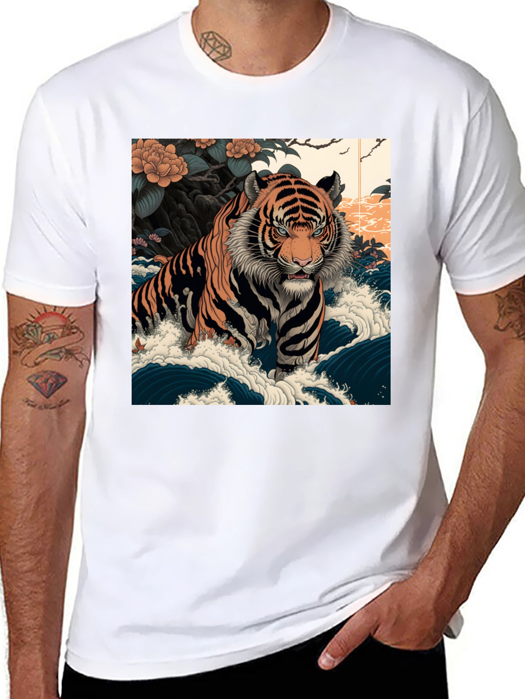 Tiger Wave Graphic Tee - Mens Black T-Shirt
