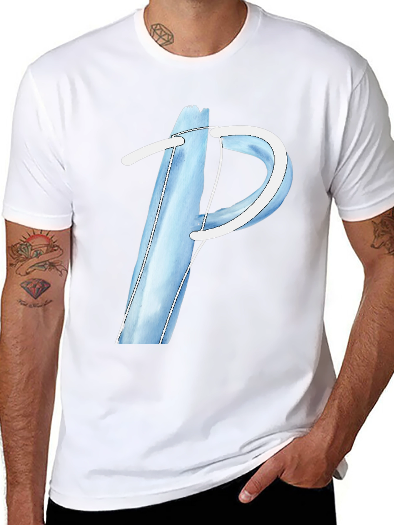 Blue Letter P Graphic Tee - Soft Cotton Blend