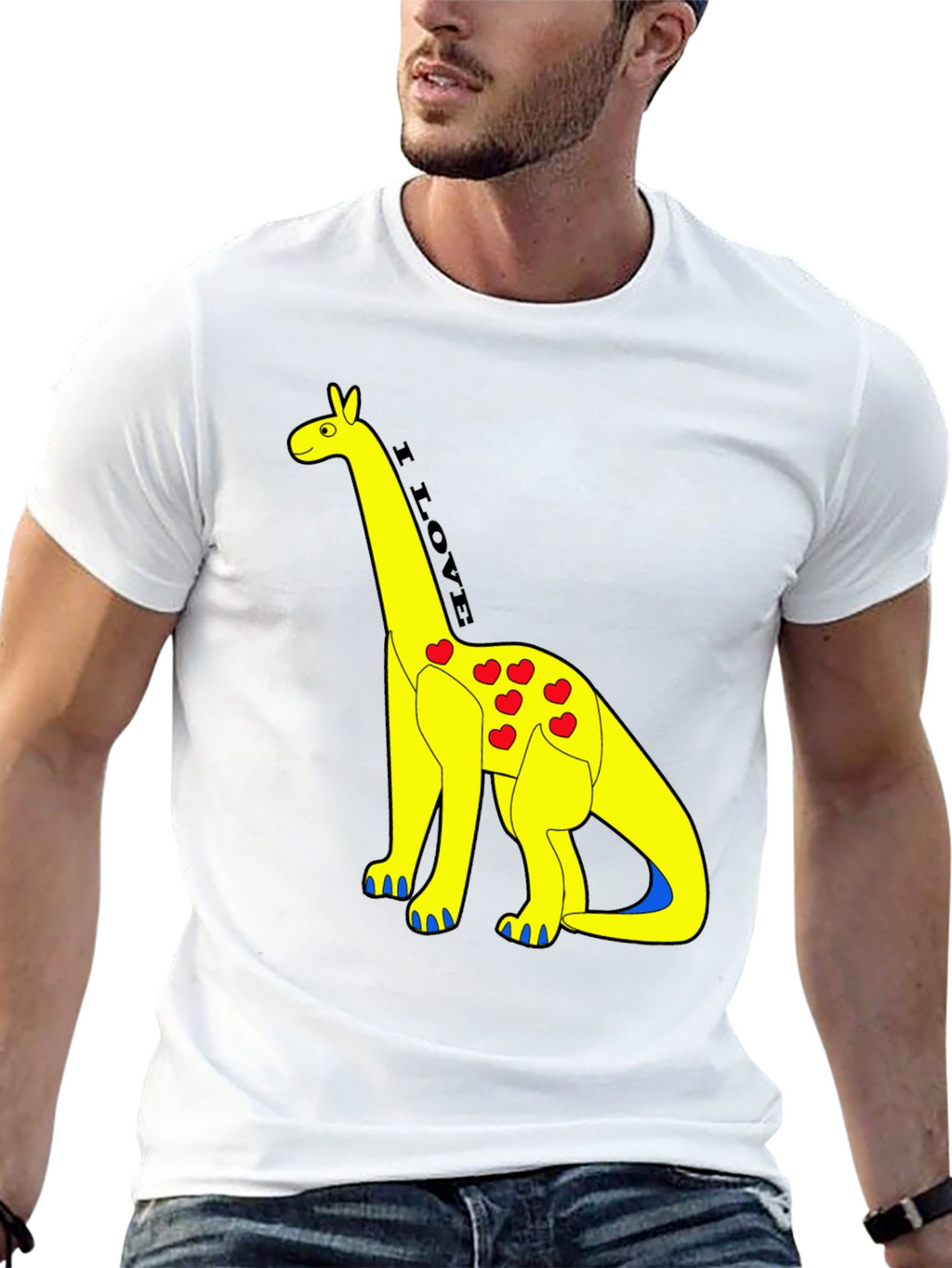 I Love Dinos T-Shirt - Yellow Dino with Hearts