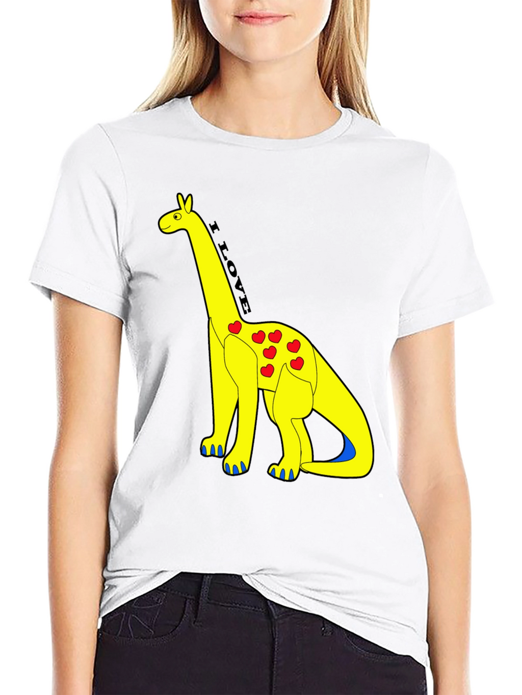 I Love Dinos T-Shirt - Yellow Dino with Hearts