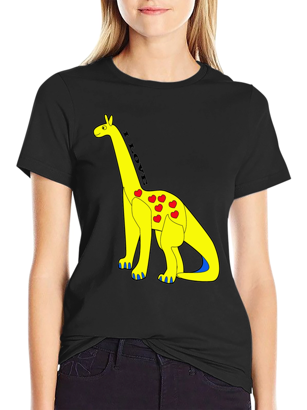 I Love Dinos T-Shirt - Yellow Dino with Hearts