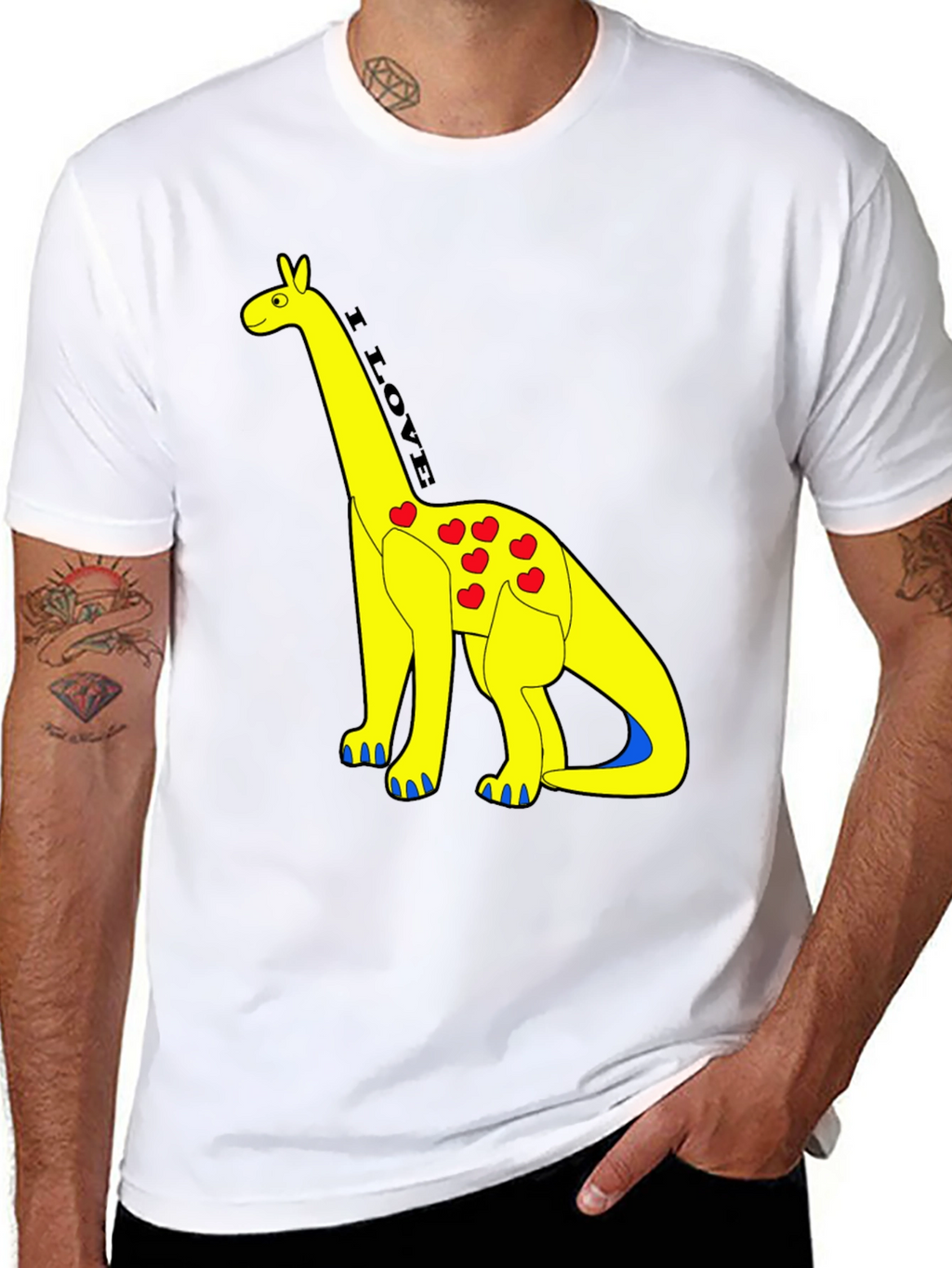 I Love Dinos T-Shirt - Yellow Dino with Hearts