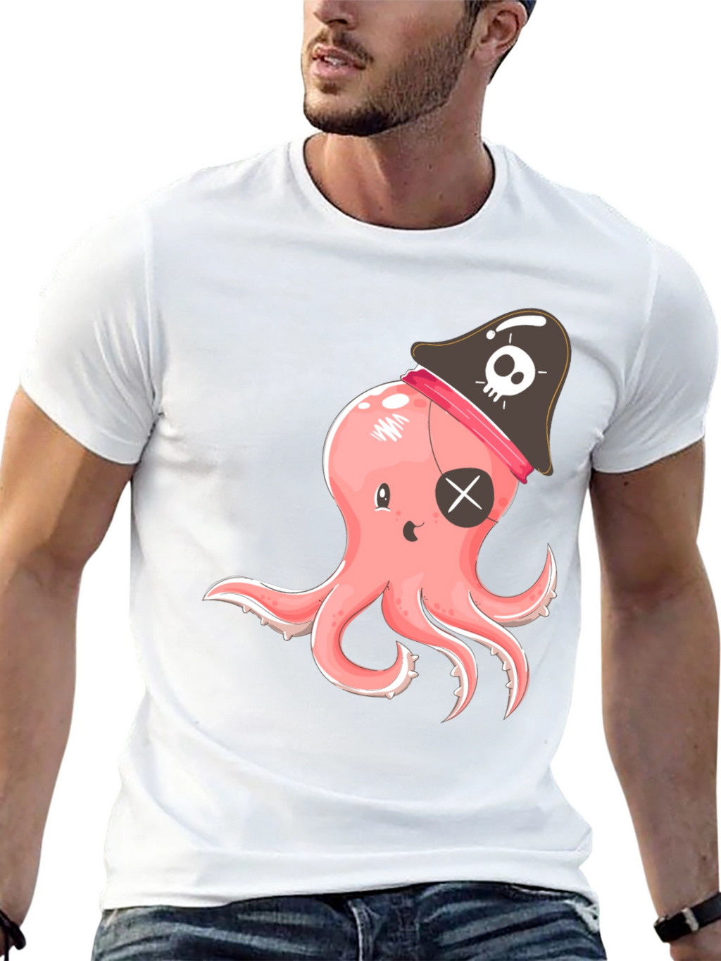 Pirate Octopus Graphic T-Shirt - Black Cotton Tee