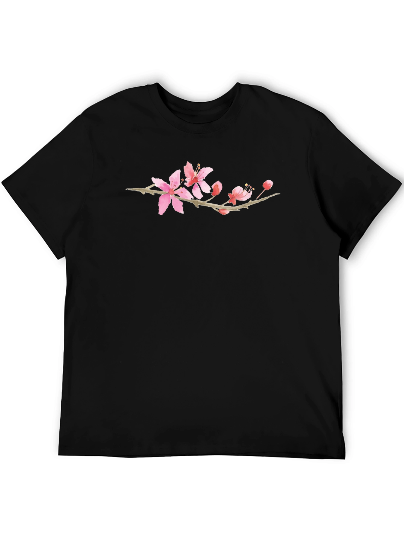 Black T-Shirt with Watercolor Floral Design