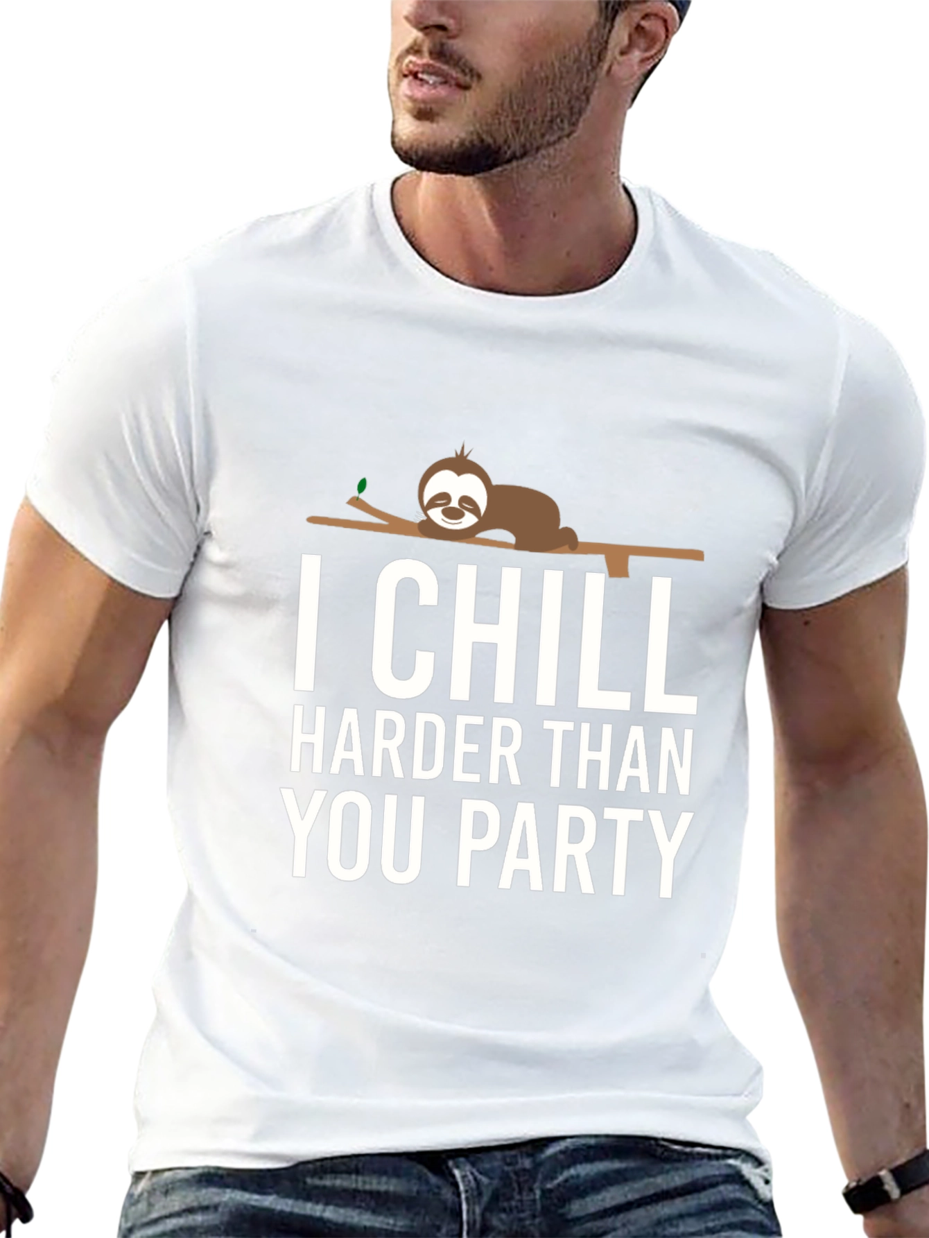 Chill Harder Sloth Graphic Tee - Relaxed Fit Black T-Shirt