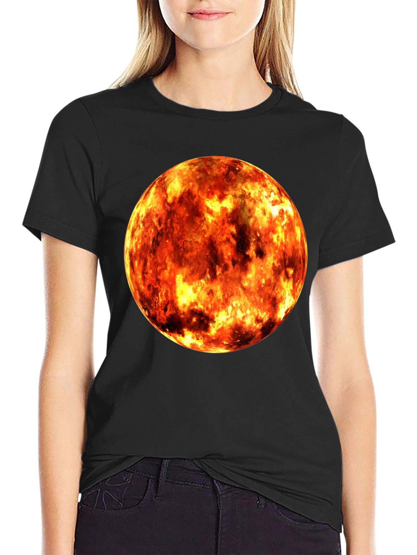 Fiery Planet Graphic Black T-Shirt