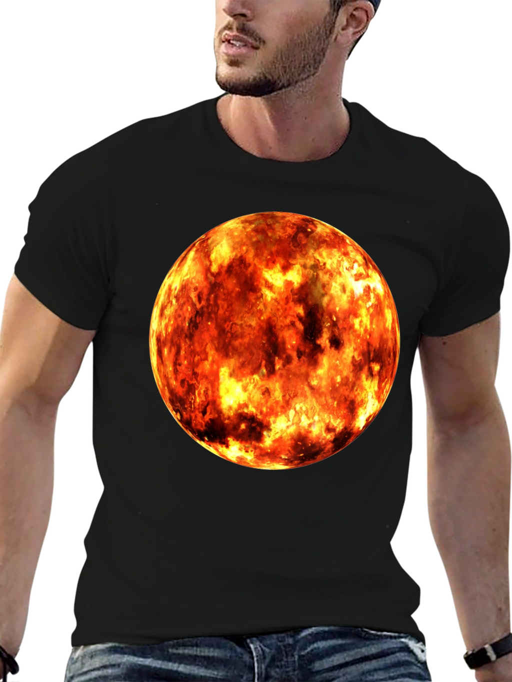 Fiery Planet Graphic Black T-Shirt