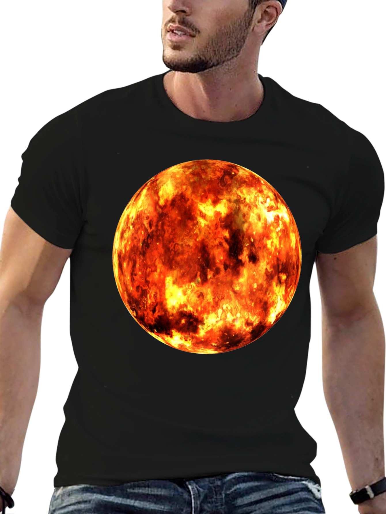 Fiery Planet Graphic Black T-Shirt