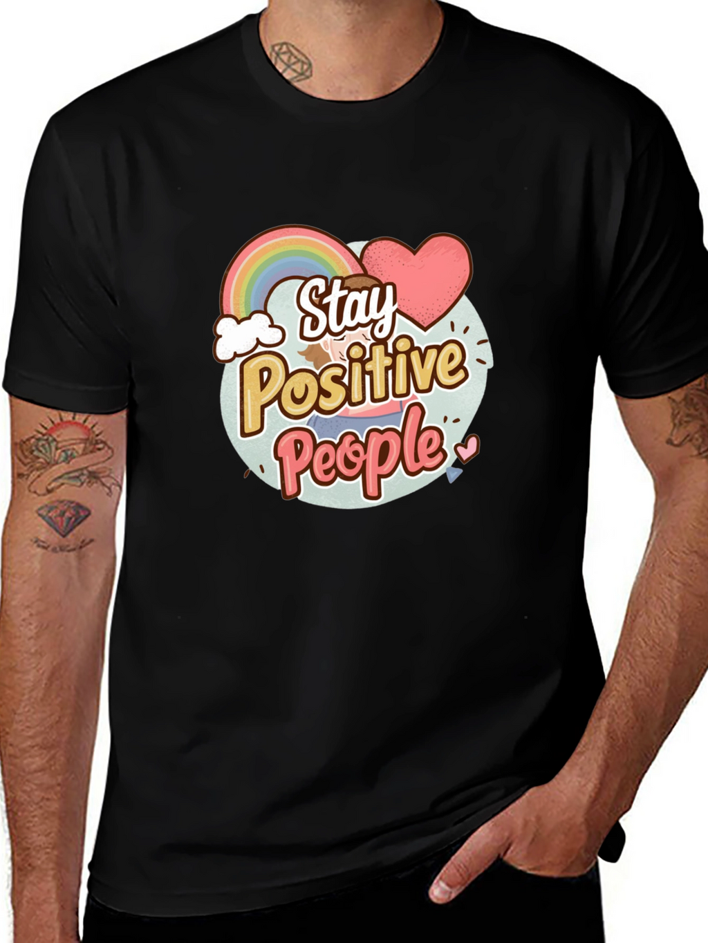 Stay Positive People Graphic Tee - Black