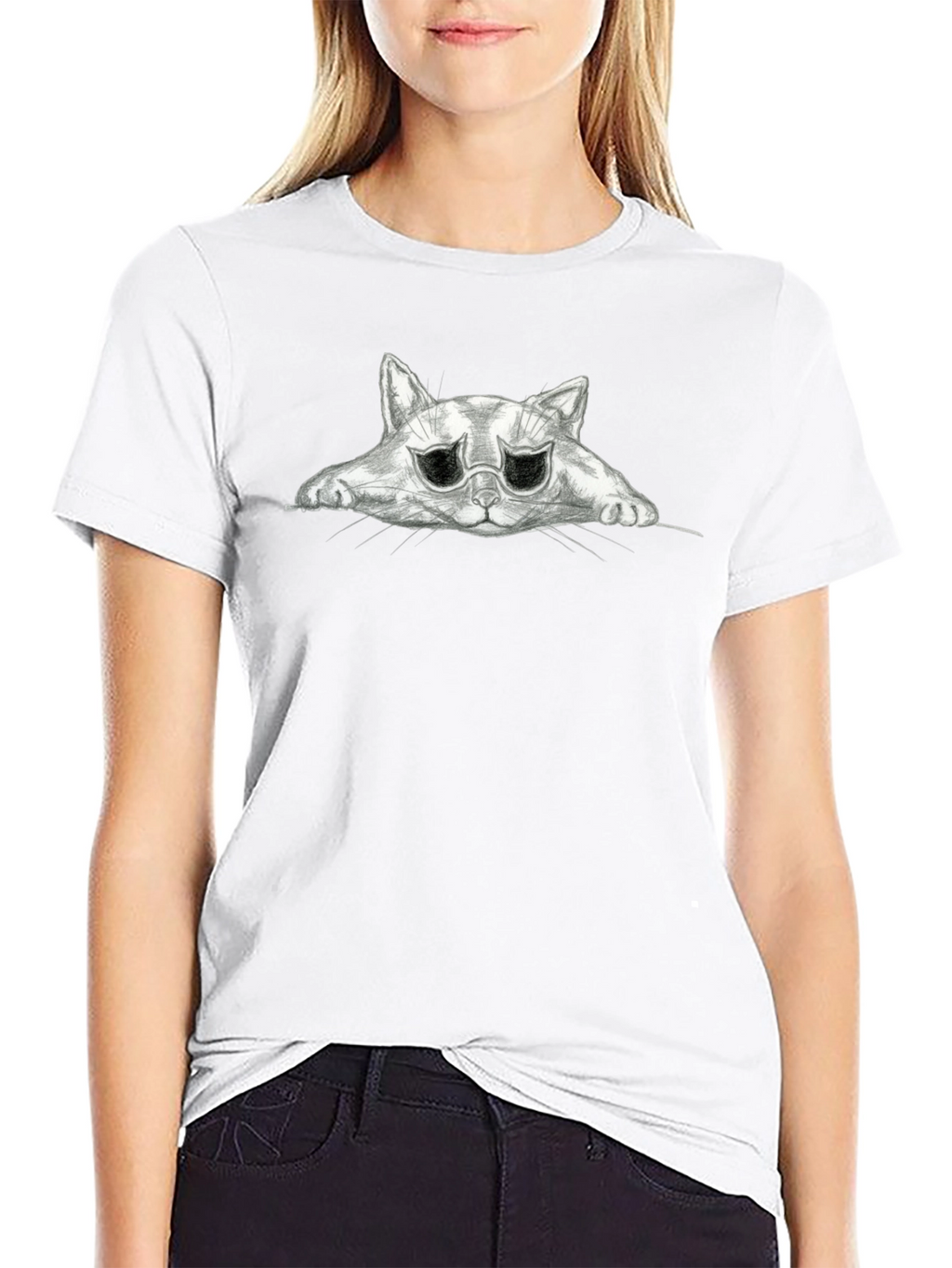 Sad Cat Graphic Black T-Shirt