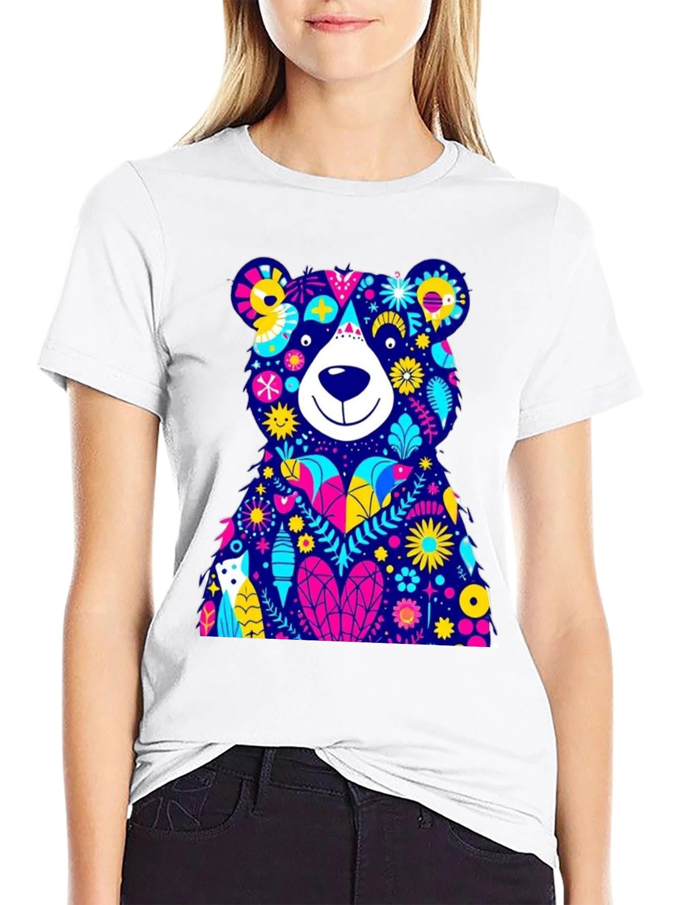 Floral Bear Graphic Tee - Soft Cotton