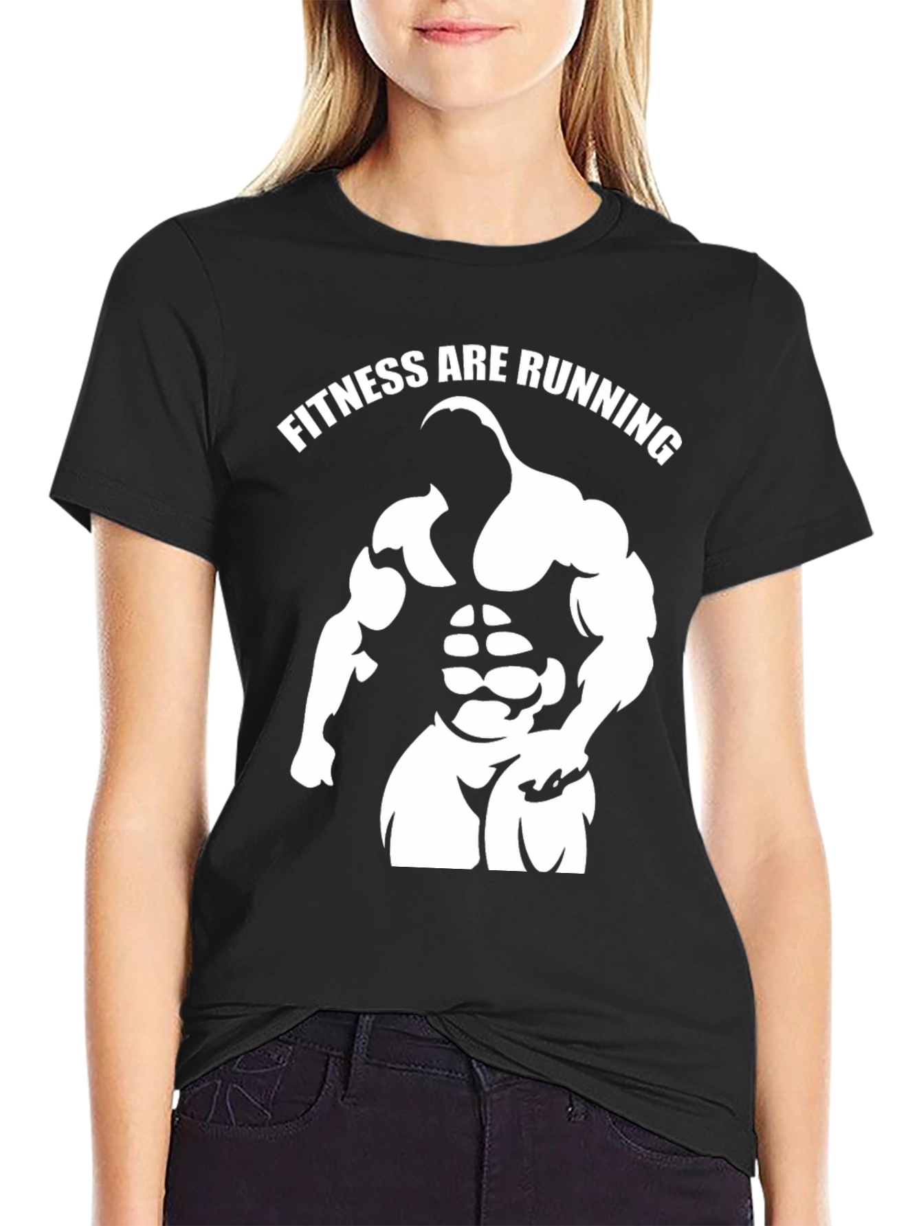 Fitness Are Running Gym Graphic Black T-Shirt