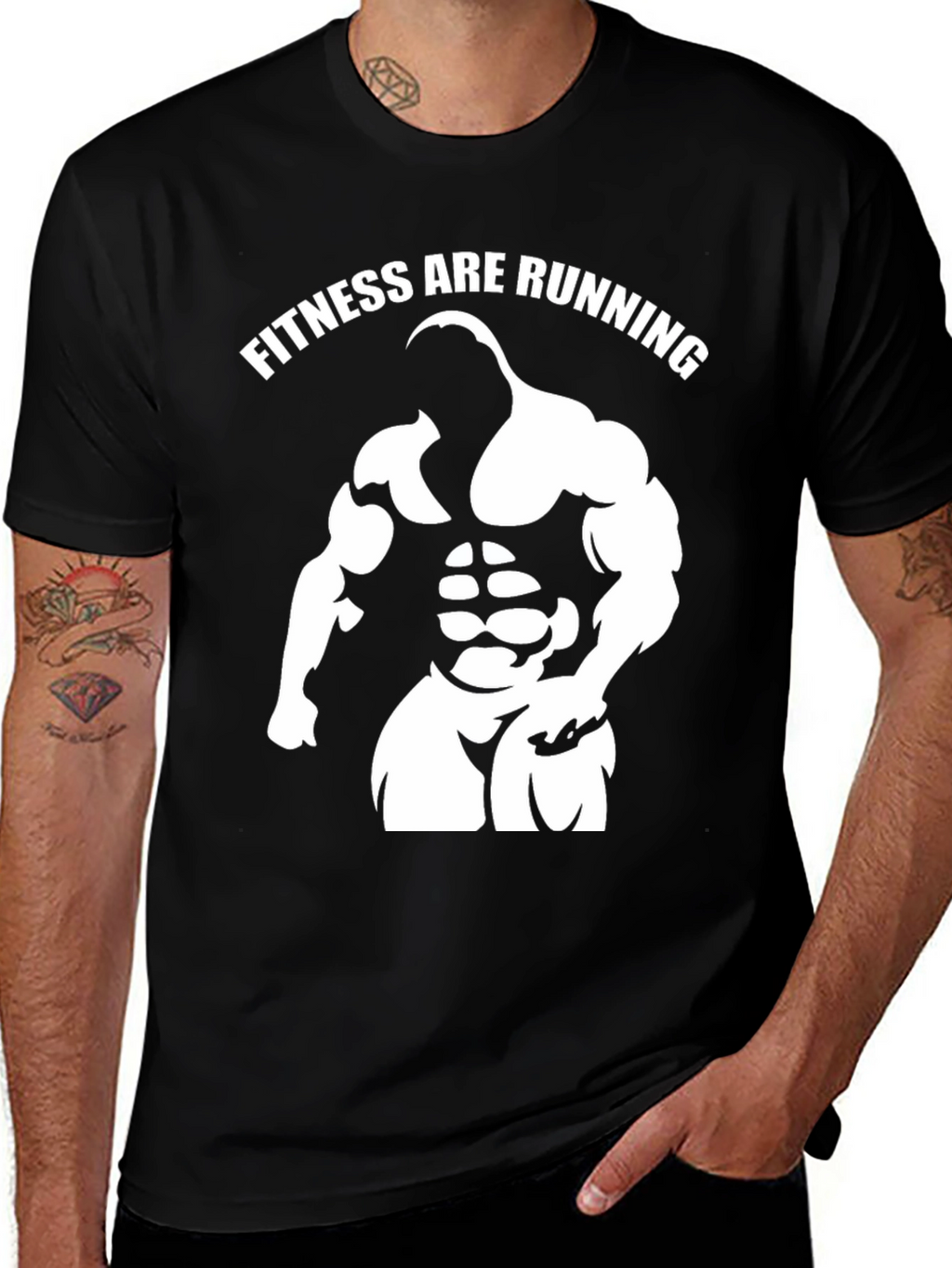 Fitness Are Running Gym Graphic Black T-Shirt