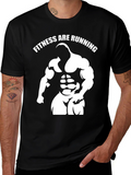 Fitness Are Running Gym Graphic Black T-Shirt