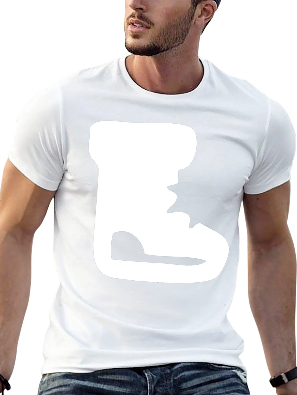 Black T-Shirt with White Boot Print