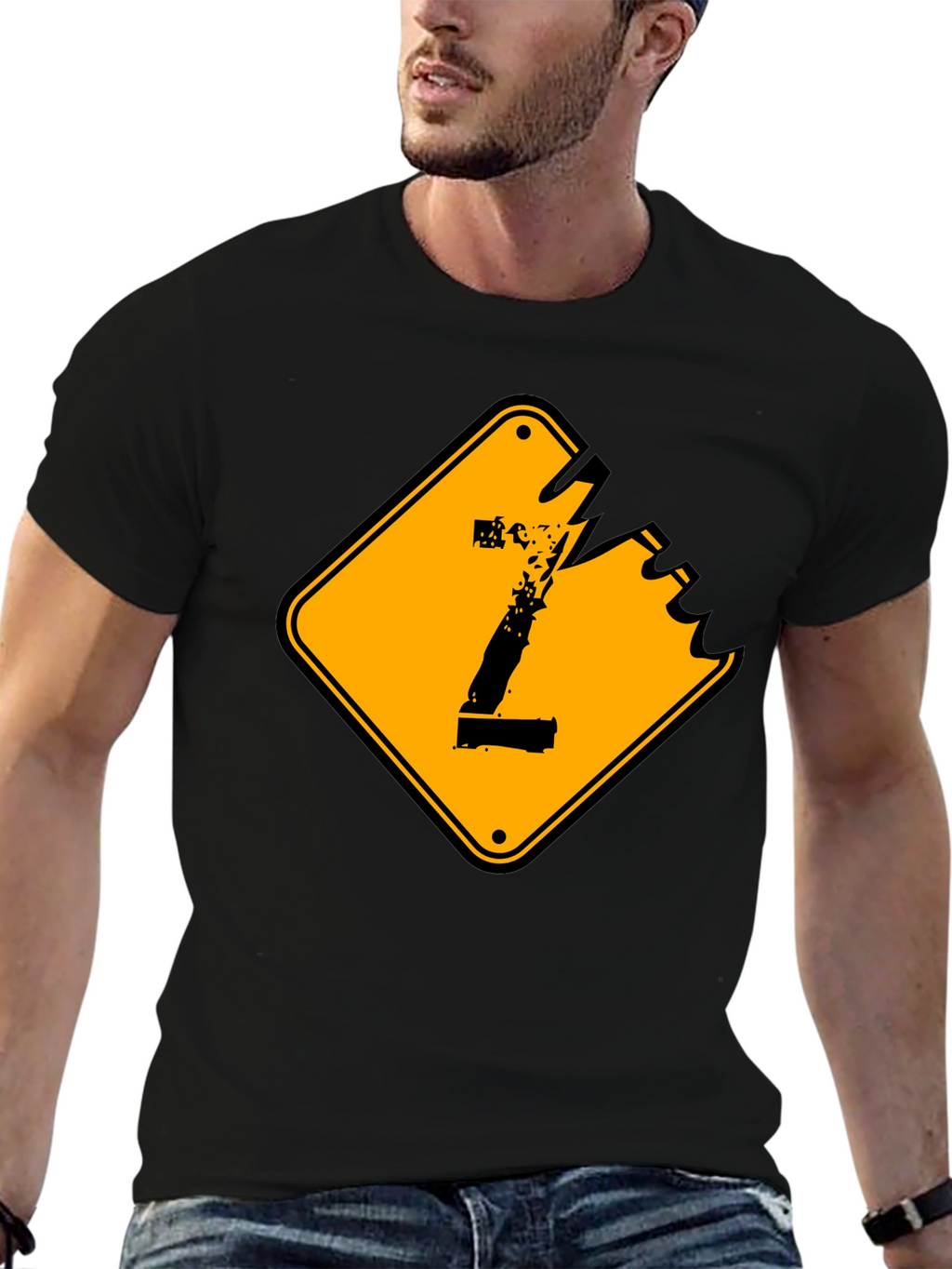 Distressed Number 1 Graphic Tee - Black Cotton