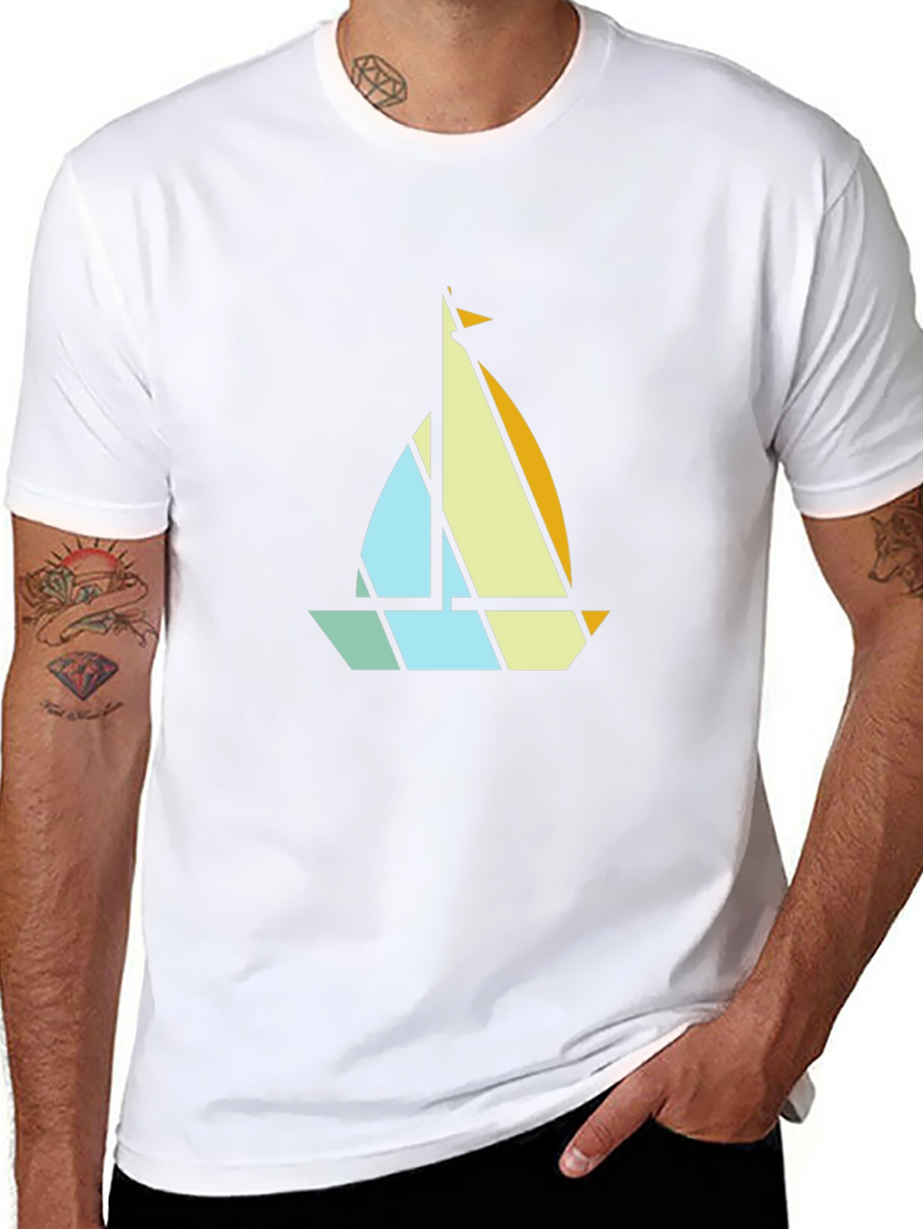Geometric Sailboat Graphic Tee - Modern Nautical Style