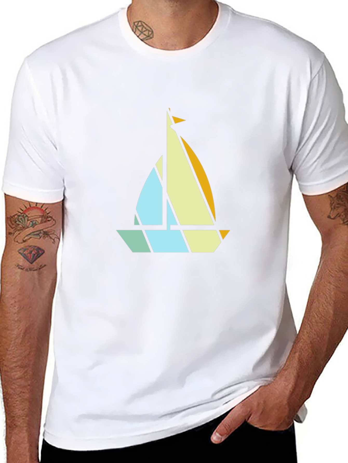 Geometric Sailboat Graphic Tee - Modern Nautical Style