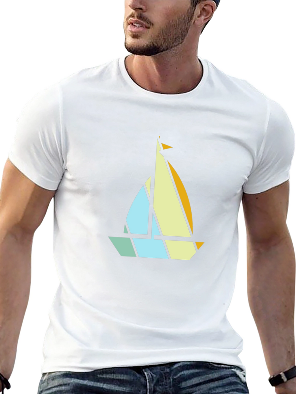 Geometric Sailboat Graphic Tee - Modern Nautical Style