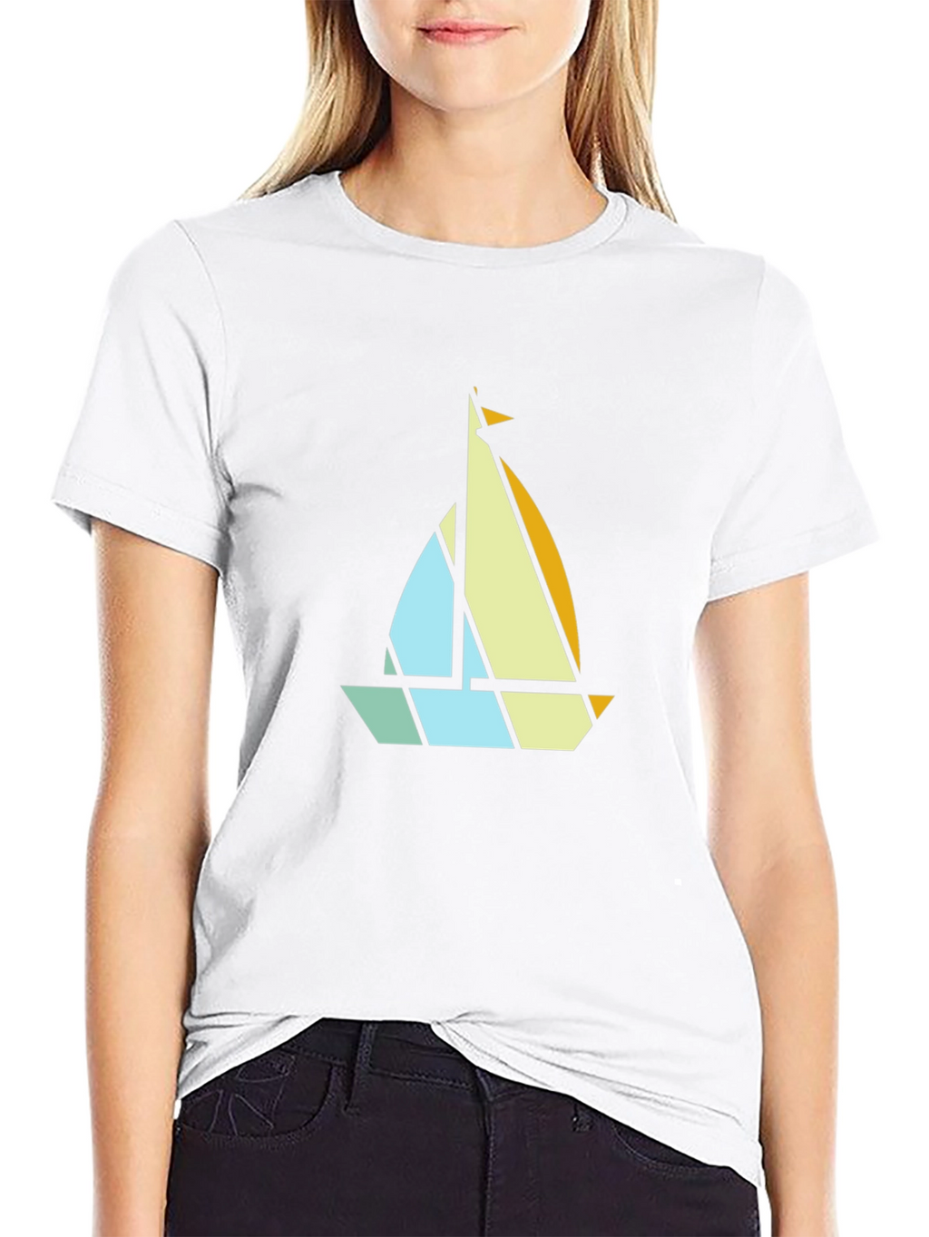 Geometric Sailboat Graphic Tee - Modern Nautical Style