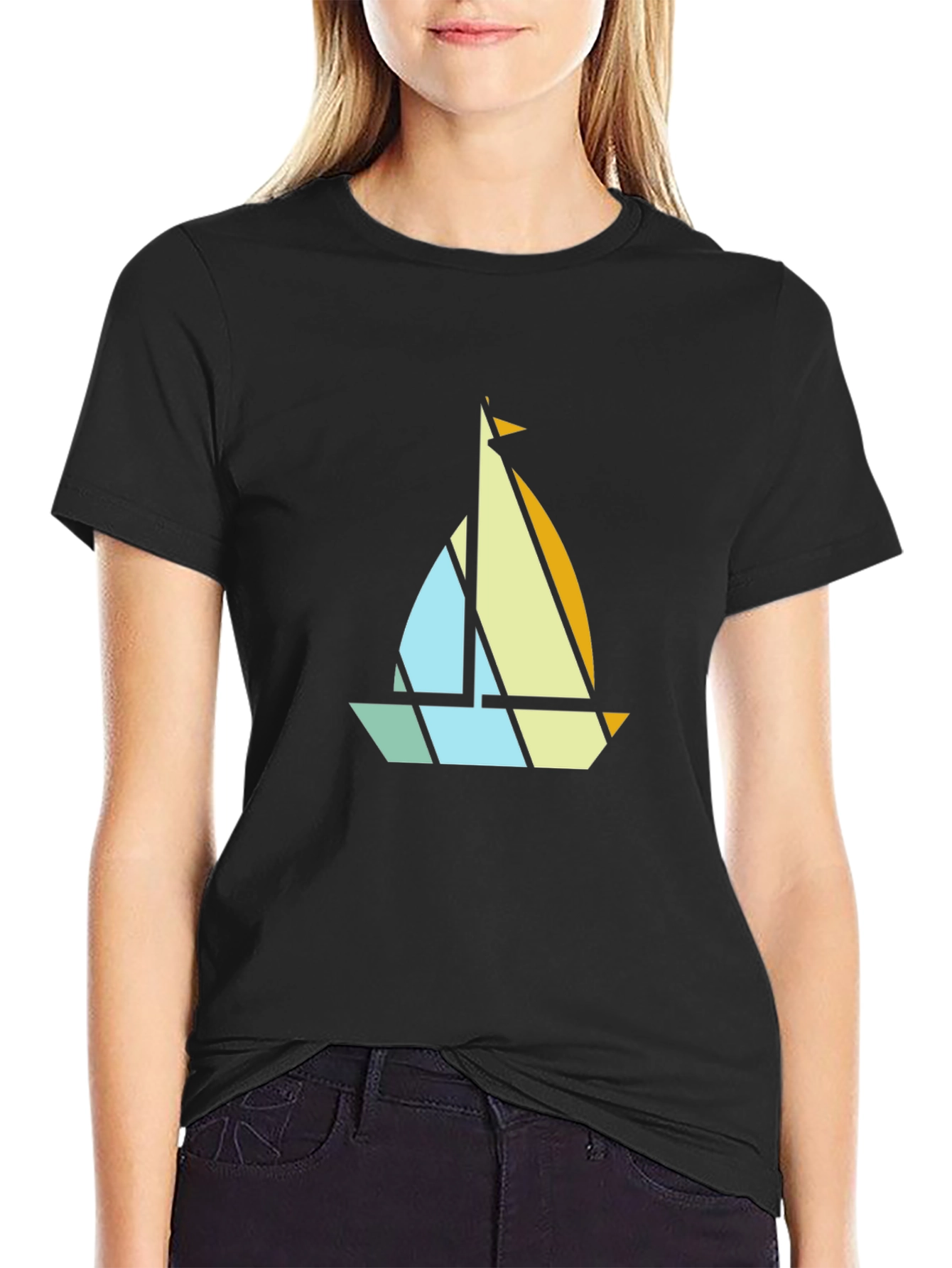 Geometric Sailboat Graphic Tee - Modern Nautical Style