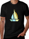 Geometric Sailboat Graphic Tee - Modern Nautical Style