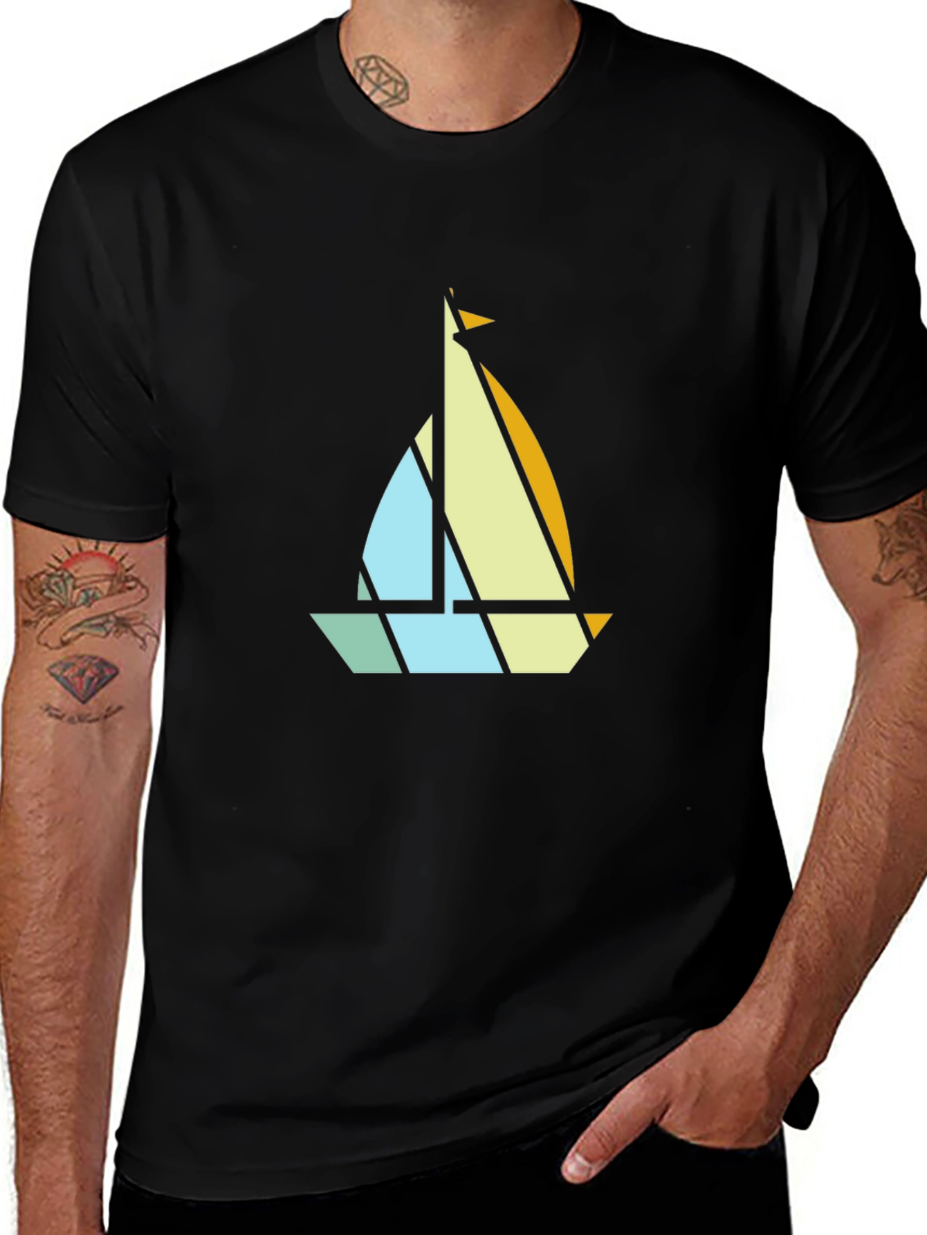 Geometric Sailboat Graphic Tee - Modern Nautical Style