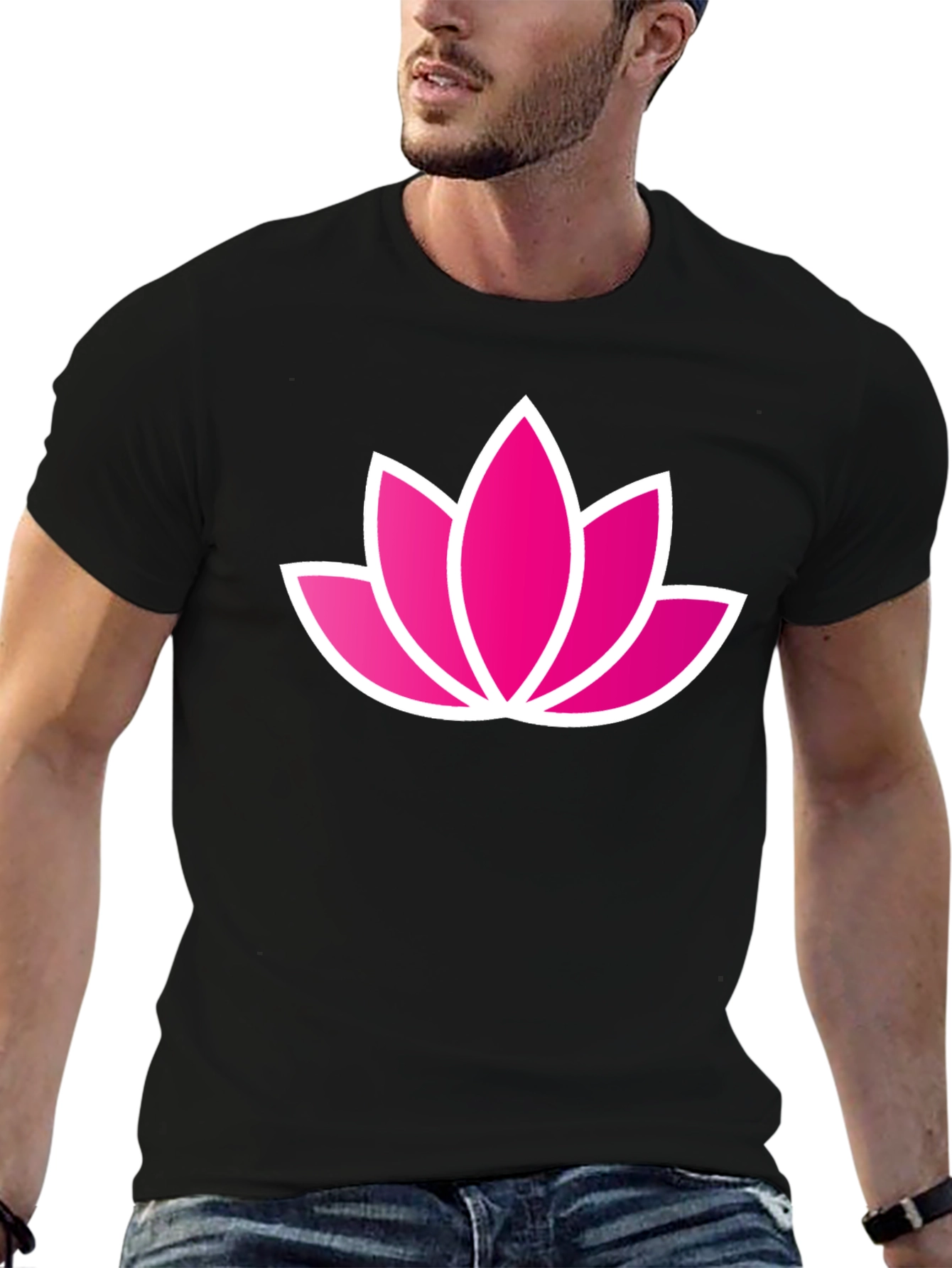Lotus Flower Graphic Black T-Shirt