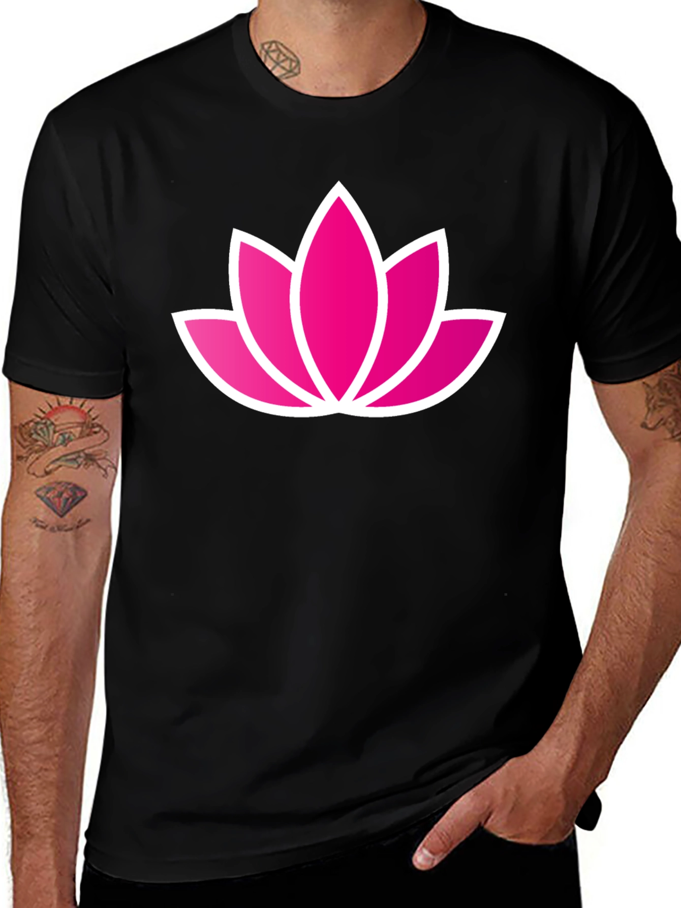 Lotus Flower Graphic Black T-Shirt