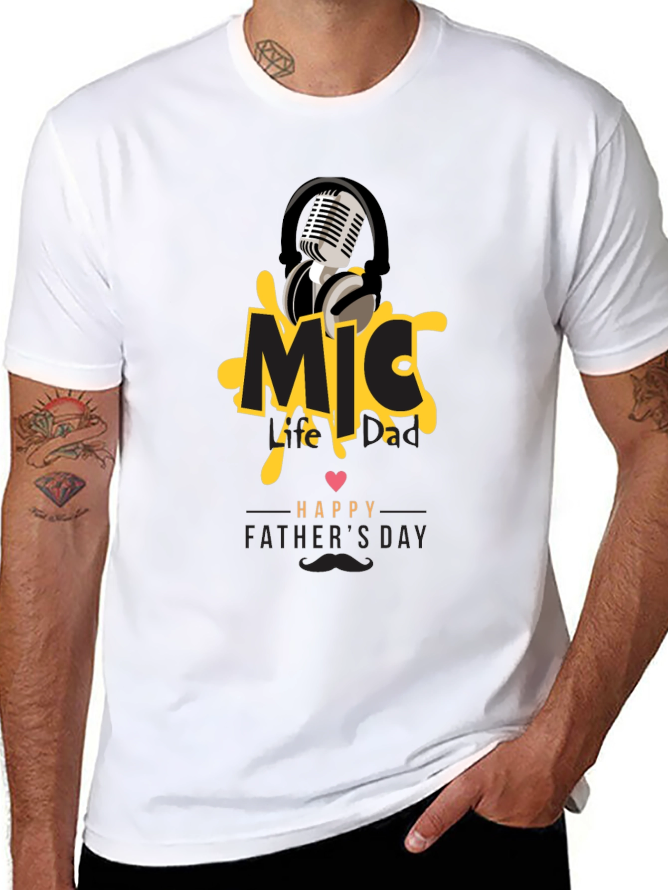 Mic Dad Fathers Day Black Graphic Tee