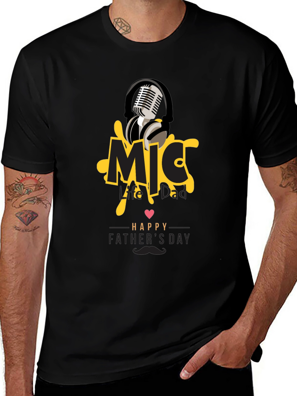 Mic Dad Fathers Day Black Graphic Tee