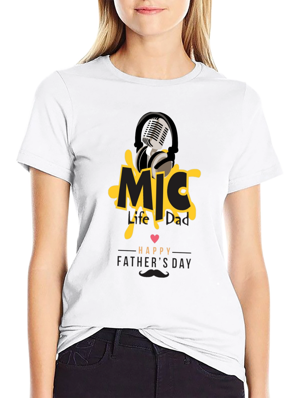 Mic Dad Fathers Day Black Graphic Tee