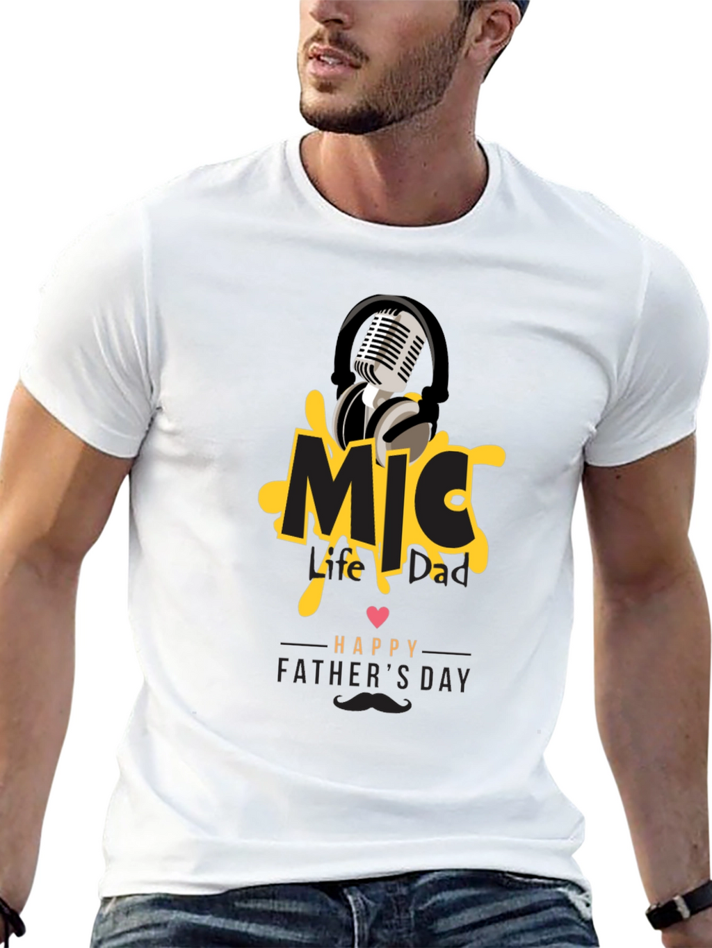 Mic Dad Fathers Day Black Graphic Tee
