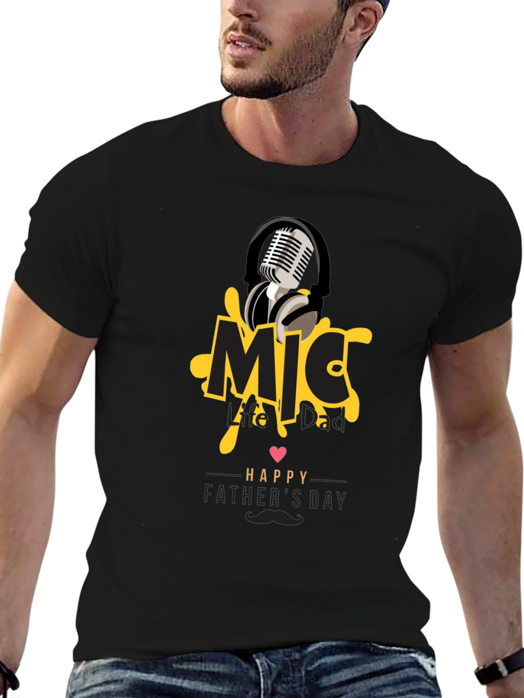 Mic Dad Fathers Day Black Graphic Tee