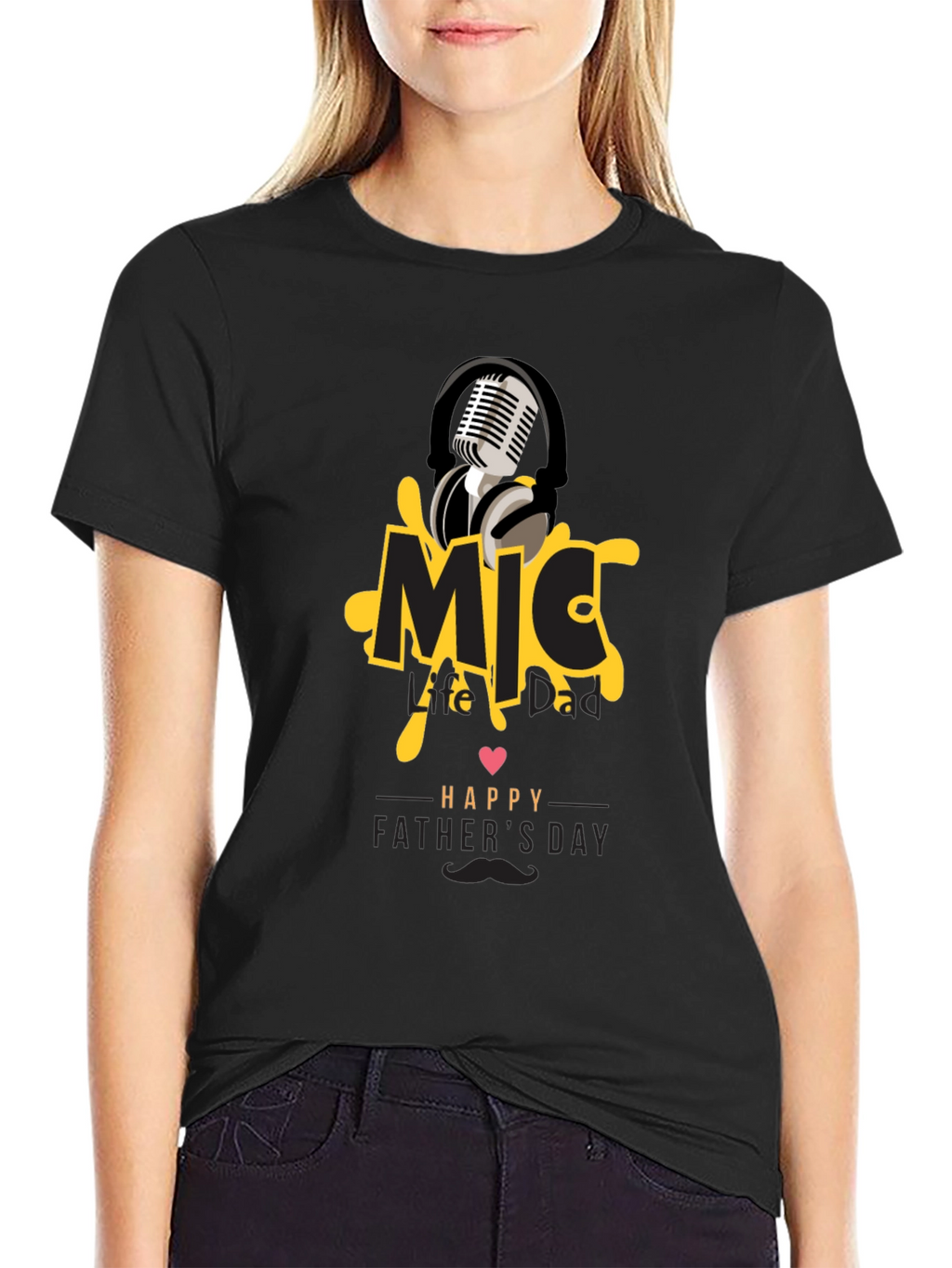 Mic Dad Fathers Day Black Graphic Tee
