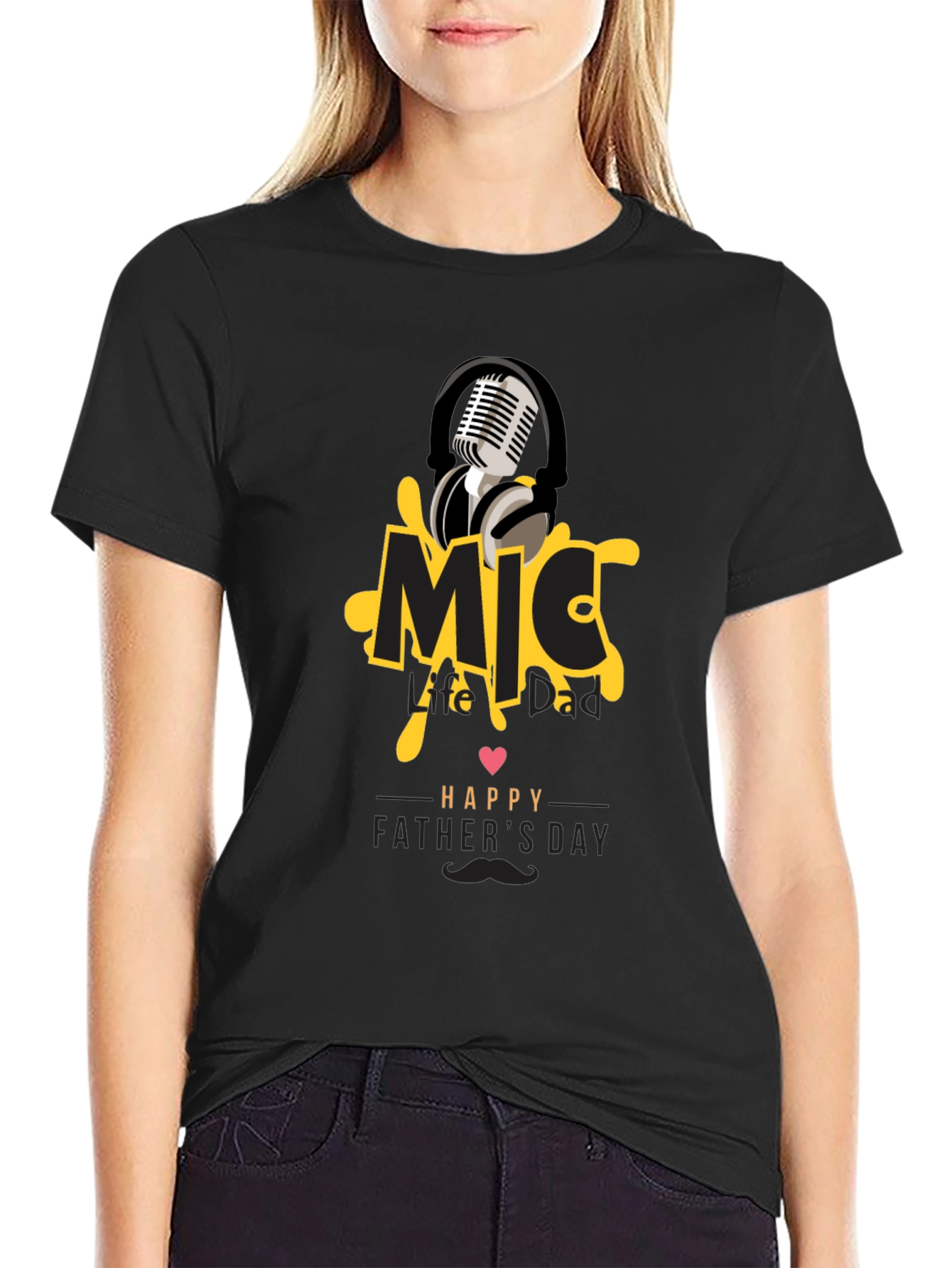 Mic Dad Fathers Day Black Graphic Tee
