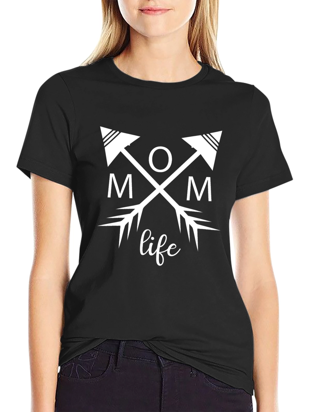 Mom Life Arrow Graphic T-Shirt - Black