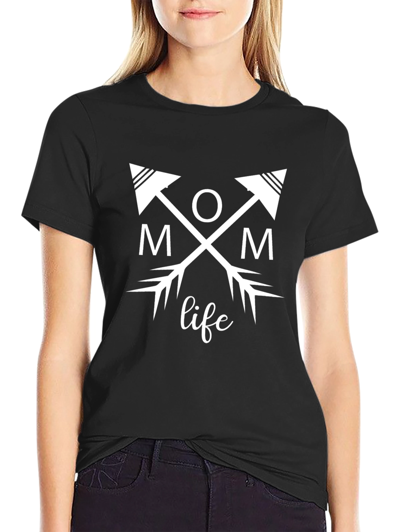 Mom Life Arrow Graphic T-Shirt - Black