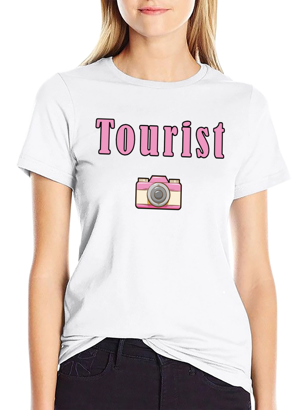 Tourist Camera Graphic Tee - Black Cotton Shirt