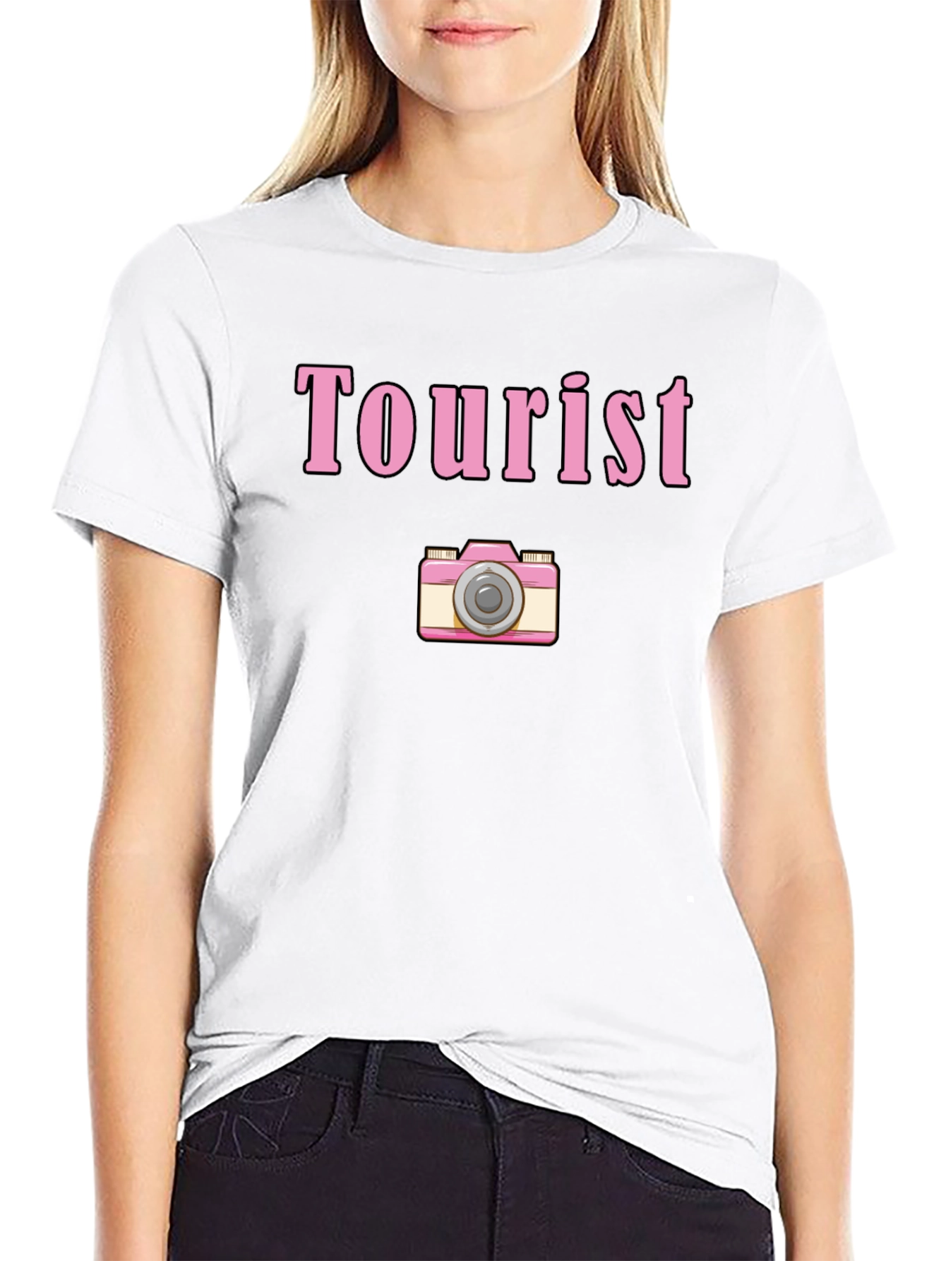 Tourist Camera Graphic Tee - Black Cotton Shirt