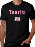 Tourist Camera Graphic Tee - Black Cotton Shirt