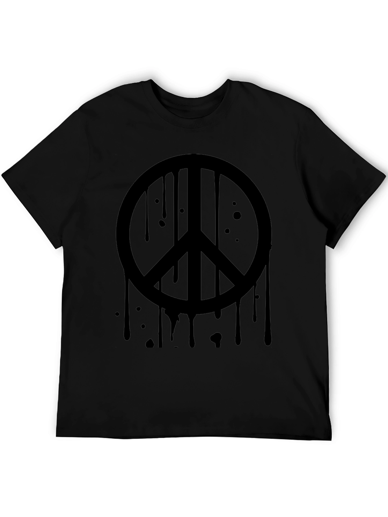 Black Peace Sign Drip Graphic Tee - Soft Cotton Casual