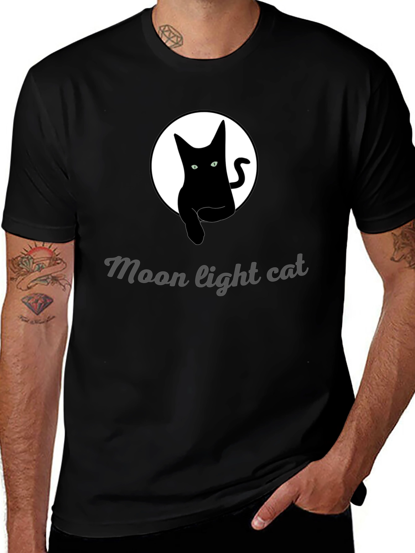 Moonlight Cat Graphic Tee - Black