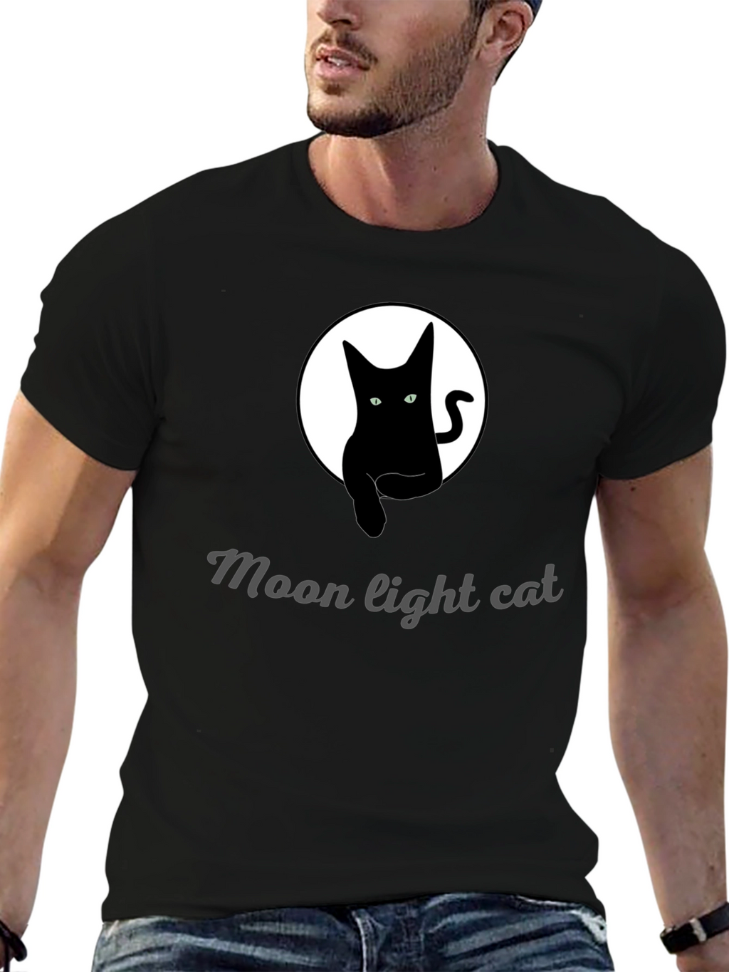 Moonlight Cat Graphic Tee - Black