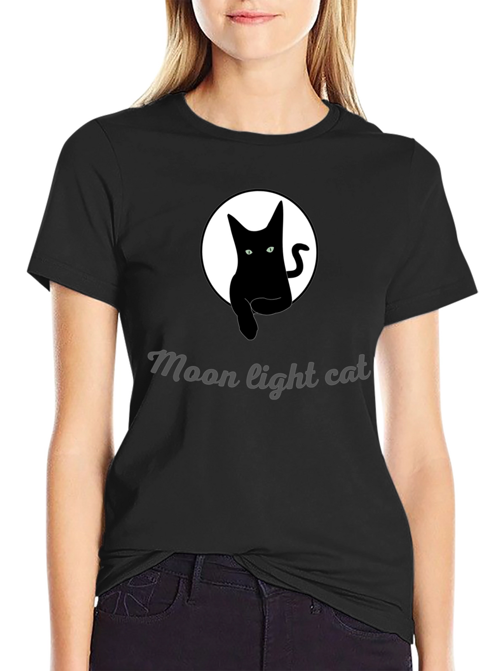 Moonlight Cat Graphic Tee - Black
