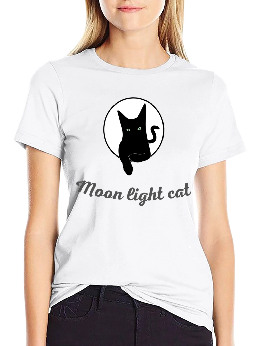 Moonlight Cat Graphic Tee - Black