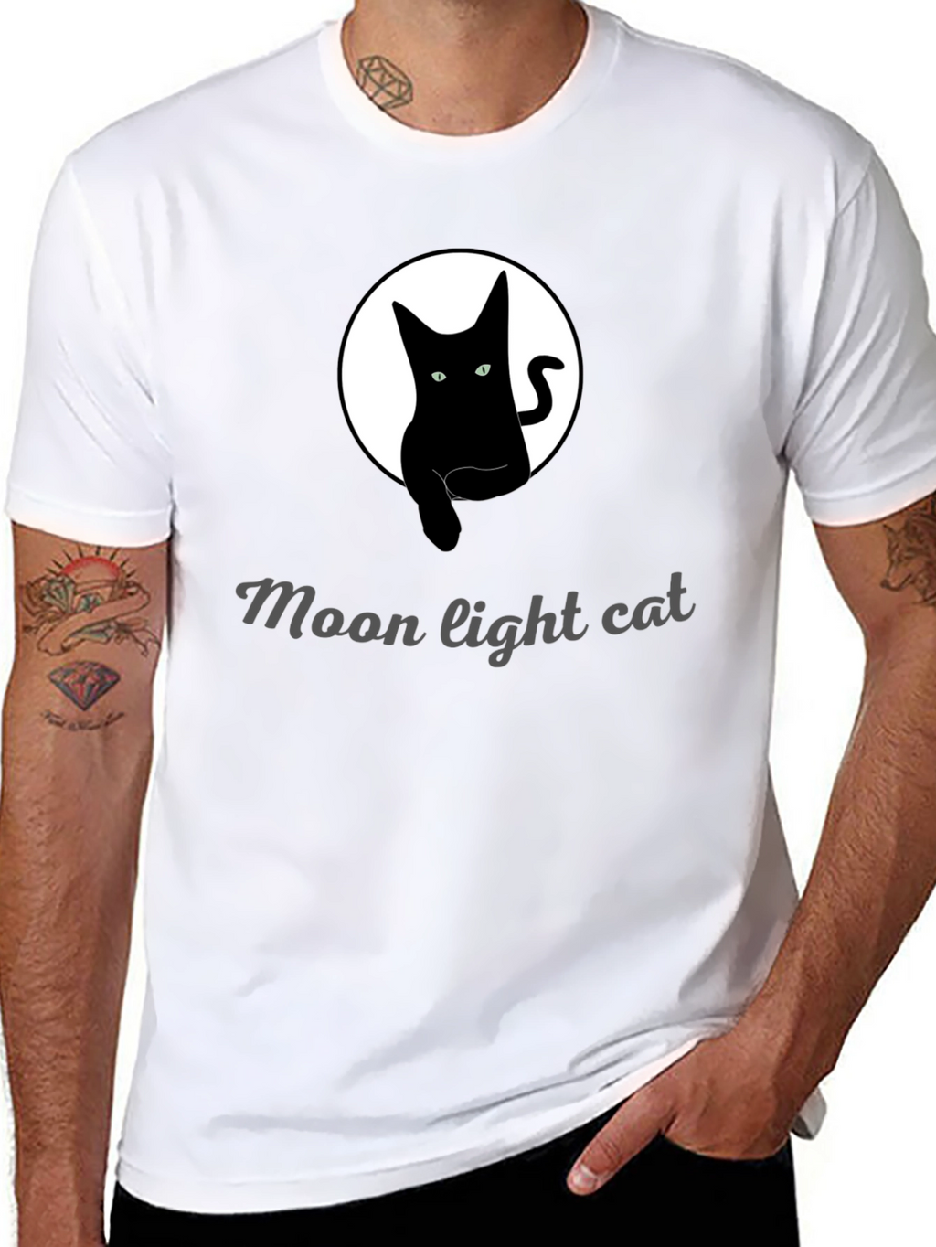 Moonlight Cat Graphic Tee - Black