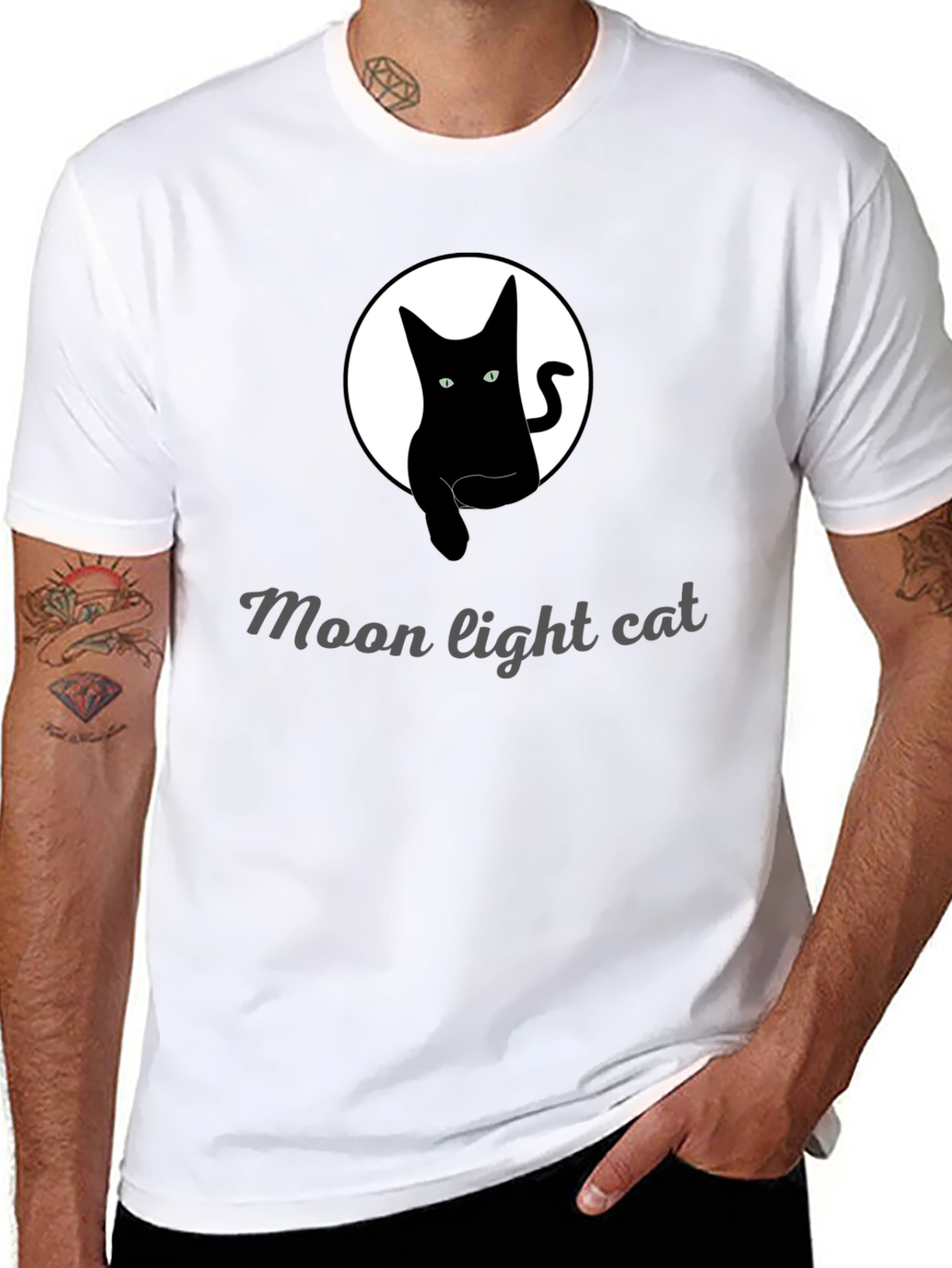 Moonlight Cat Graphic Tee - Black
