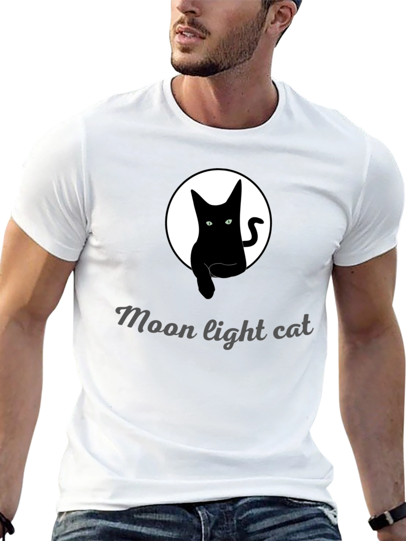 Moonlight Cat Graphic Tee - Black