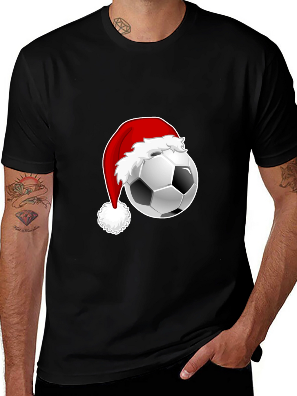 Festive Soccer Ball Santa Hat Graphic Tee